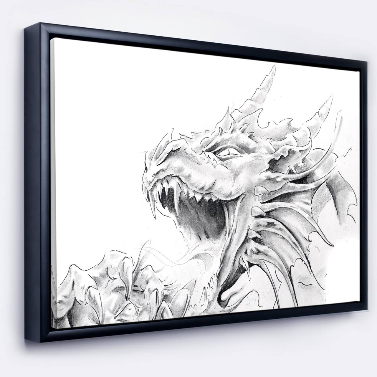 Designart - Dragon Tattoo Sketch - Abstract Print On Canvas in Black Frame